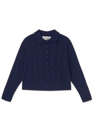 THE TINY BIG SISTER Lace Frank Sweater - Navy