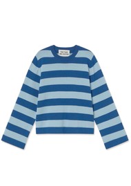 THE TINY BIG SISTER Chloe Crewneck Striped Sweater - Blue