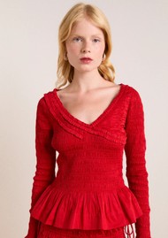 DAMSON MADDER Suri Shirred Satin Blouse - Red
