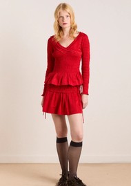 DAMSON MADDER Suri Shirred Satin Blouse - Red