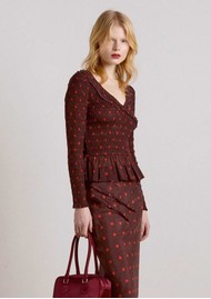 DAMSON MADDER Suri Shirred Sheer Blouse - Burgundy Spot