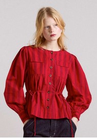 DAMSON MADDER Charlize Blouse - Red Burgundy Stripe