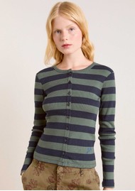 DAMSON MADDER Sybil Stripe Crew Organic Cotton Blend Cardigan - Green