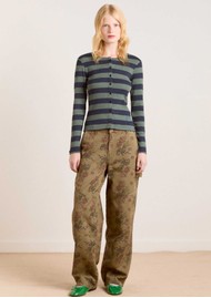 DAMSON MADDER Sybil Stripe Crew Organic Cotton Blend Cardigan - Green