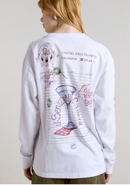 DAMSON MADDER Olive Hotel Organic Cotton Long Sleeve Tee - White