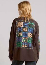 DAMSON MADDER Patchwork Quilt Organic Cotton Long Sleeve Tee - Coffee Bean