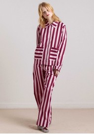 DAMSON MADDER Florie Organic Cotton PJ Set - Burgundy/Pink Wide Stripe