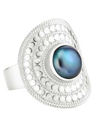 ANNA BECK Blue Pearl Saddle Ring - Silver