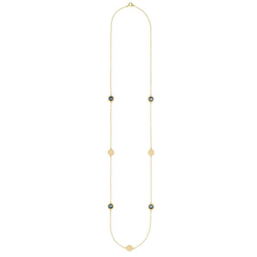 Anna Beck Women's Blue/Gold Long Pearl Station Necklace