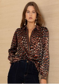 Hale Bob Geometric Print Silk Shirt - Black