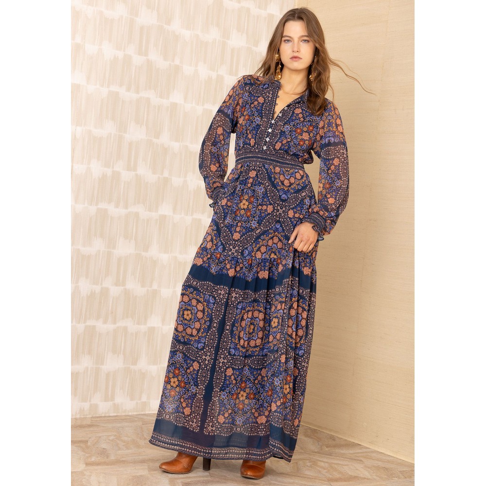 Hale Bob Women's Blue Paisley Floral Maxi Dress