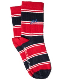 DAMSON MADDER Sporty Organic Cotton Calf Length Socks - Red/Navy