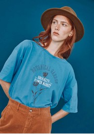 EMILE ET IDA Imprime Fleur Organic Cotton T-shirt - Ice Flake