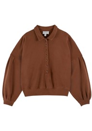 EMILE ET IDA Organic Cotton Polo Sweatshirt - Chestnut