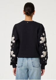 FABIENNE CHAPOT Hanne Embroidered Floral Sleeve Sweatshirt - Black