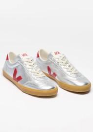 VEJA Volley Leather Trainer - Silver / Pepper