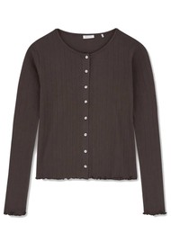SKALL Edie Jersey Pointelle Cardigan - Dark Brown