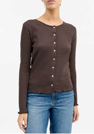 SKALL Edie Jersey Pointelle Cardigan - Dark Brown