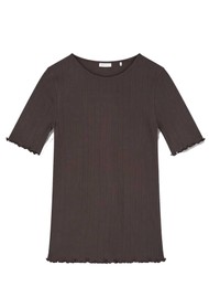 SKALL Edie Jersey Cotton Pointelle T-Shirt - Dark Brown