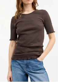 SKALL Edie Jersey Cotton Pointelle T-Shirt - Dark Brown