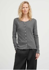 SKALL Edie Jersey Pointelle Cardigan - Dark grey melange