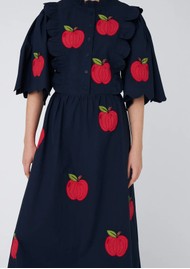 STELLA NOVA Organic Cotton Embroidered Midi Dress - Navy