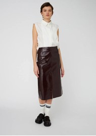 STELLA NOVA Leather Midi Skirt - Brownish Red