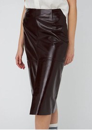 STELLA NOVA Leather Midi Skirt - Brownish Red