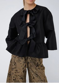 STELLA NOVA Crispy Peplum Bow Blouse - Black