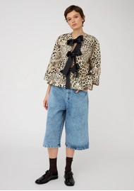 STELLA NOVA Crispy Peplum Bow Blouse - Leopard