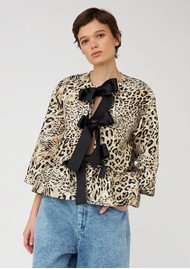 STELLA NOVA Crispy Peplum Bow Blouse - Leopard