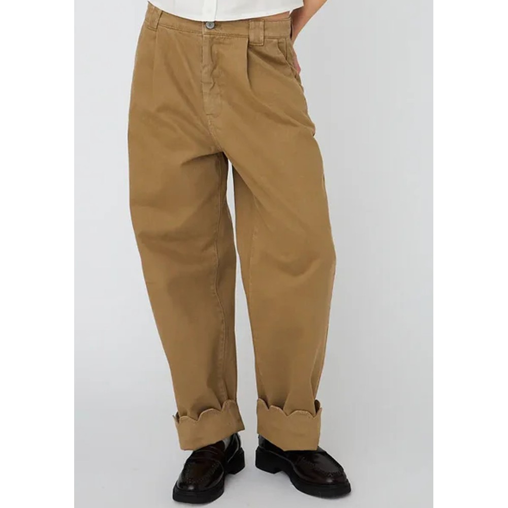 Stella Nova Women's Dark Cotton Pants Scallop Edge - Sand