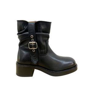 Nibba Leather Biker Boots - Black