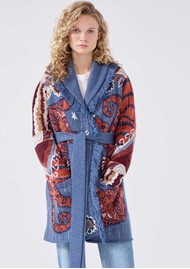HAYLEY MENZIES Gene Jacquard Cardigan - Tibetan Tiger Navy