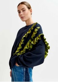 ESSENTIEL ANTWERP Iwave Ruffle Sweatshirt - Navy