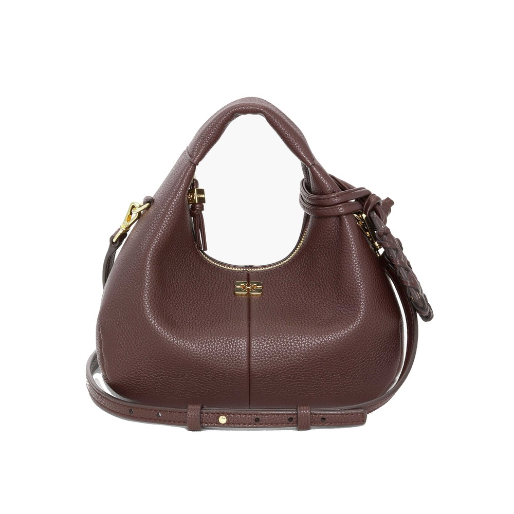 Ganni Women's Gold Hobo Mini Grained Bag - Chicory Coffee