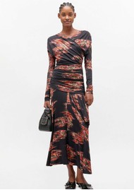 GANNI Jersey Ruched Long Dress - Black
