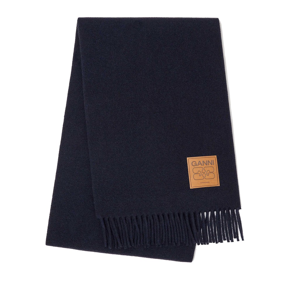 Ganni Women's Double Face Wool Solid Scarf - Sky Captain