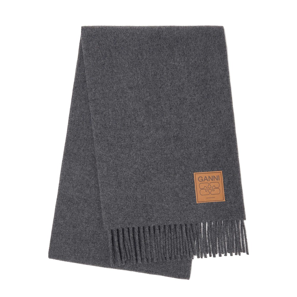 Ganni Women's Grey Double Face Wool Solid Scarf - Paloma Melange