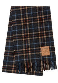 GANNI Double Face Wool Check Scarf - Charcoal