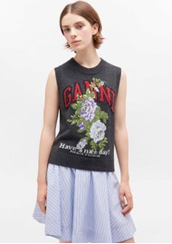 GANNI Graphic Flowers Wool Vest - Phantom