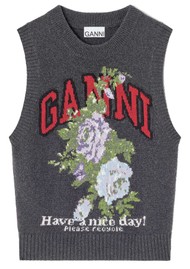 GANNI Graphic Flowers Wool Vest - Phantom
