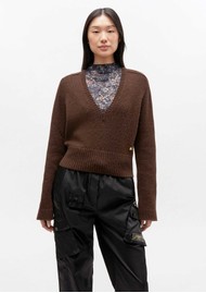 GANNI Yak Mix Deep V-Neck Jumper - Shaved Chocolate