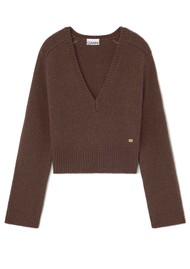 GANNI Yak Mix Deep V-Neck Jumper - Shaved Chocolate