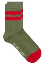 DAMSON MADDER Sporty Organic Cotton Calf Length Socks - Olive Multi