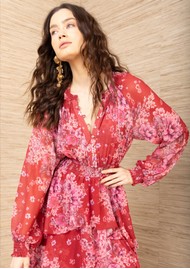 Hale Bob Floral Tiered Maxi Dress - Red and Pink