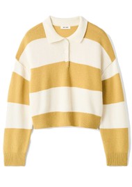 SOFT GOAT Cashmere Striped Polo Shirt - Feather White