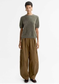 SOFT GOAT Brushed Short Sleeve Cashmere Top - Olive