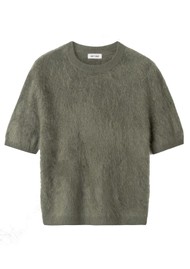 SOFT GOAT Brushed Short Sleeve Cashmere Top - Olive