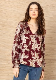 Hale Bob Metallic Floral Blouse - Wine